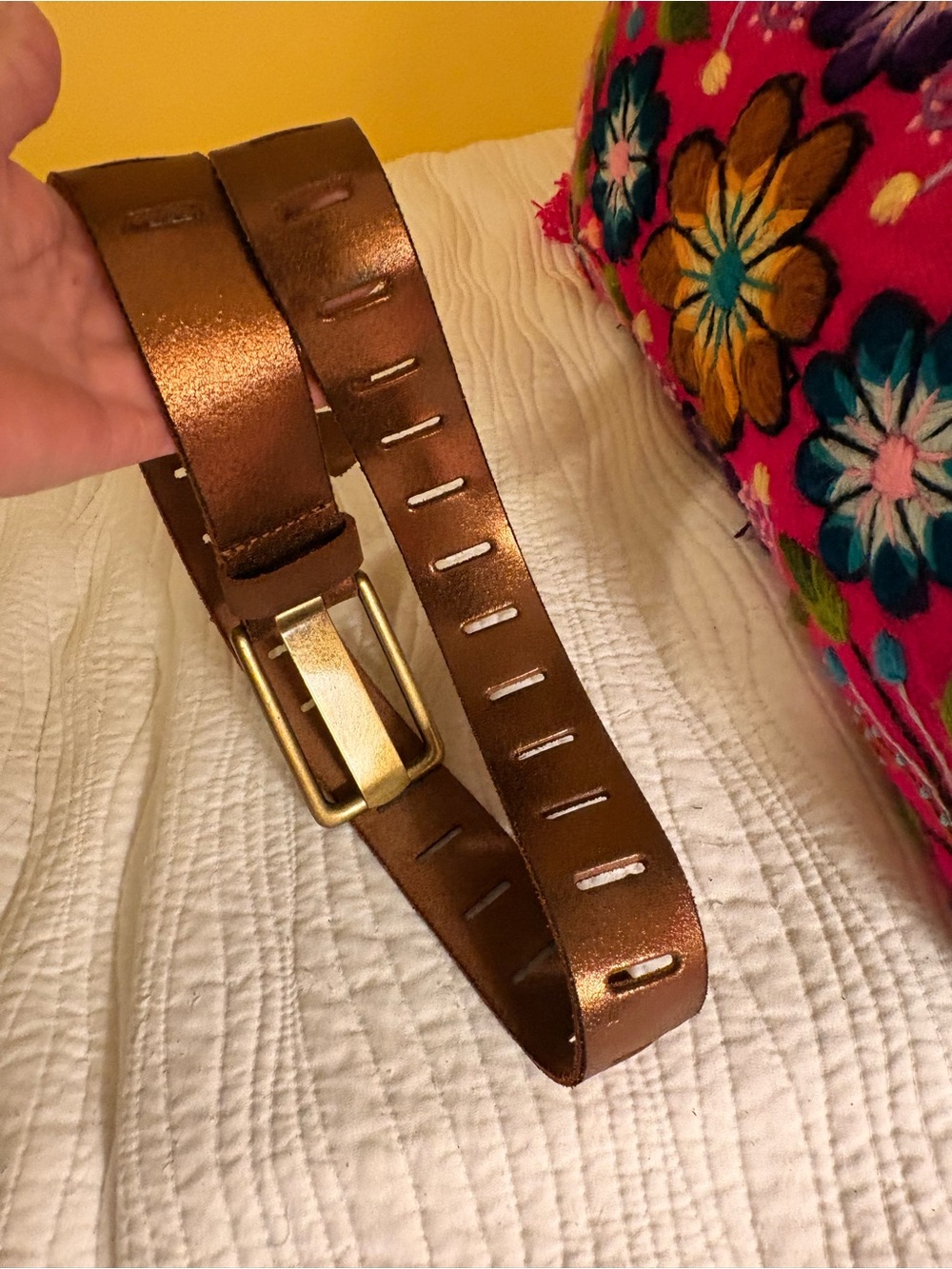 Free People Metallic Bronze Leather Belt with Gold Buckle